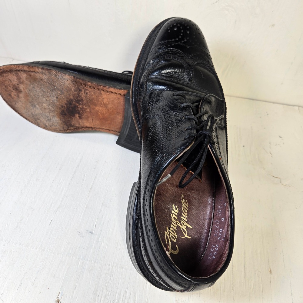 Coburne Square Men's Black Leather Wingtip Oxford Brogue Dress Shoes Size 7 D